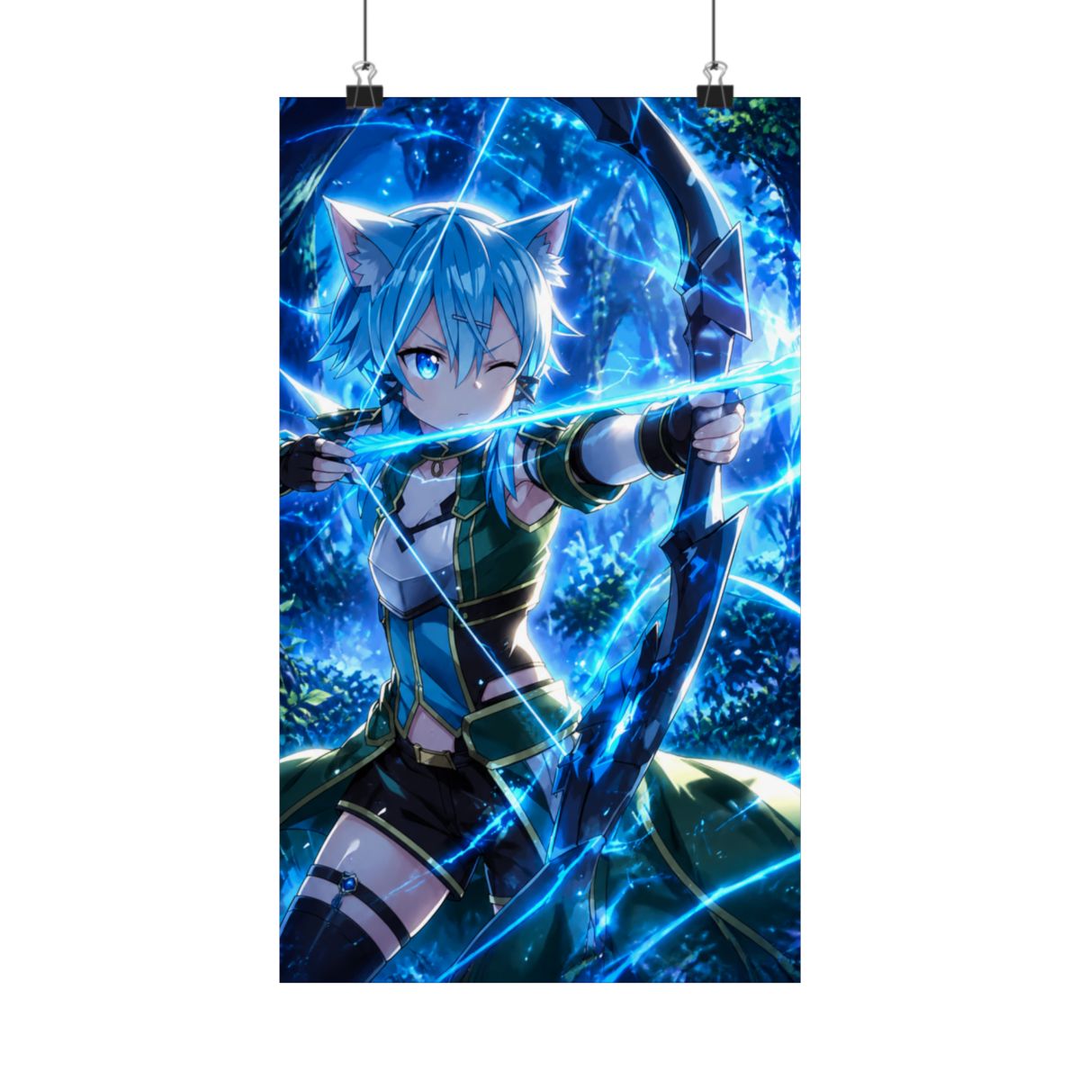 Sinon Sword Art Online Anime Girl Waifu Archer Forest Blue Magic Cat Ears - Official Posters & Wall Art merchandise