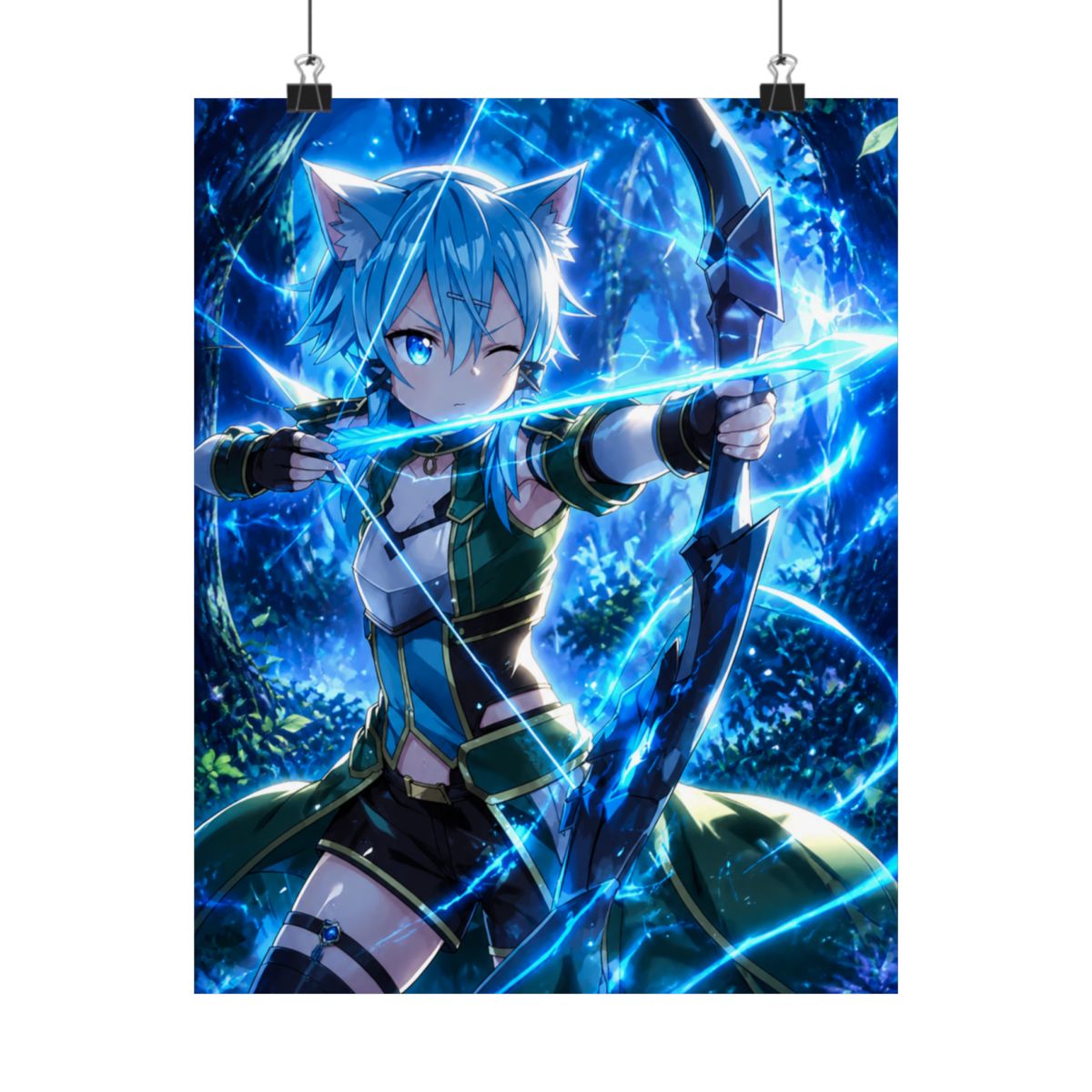 Sinon Sword Art Online Anime Girl Waifu Archer Forest Blue Magic Cat Ears - alternate angle 5, merchandise