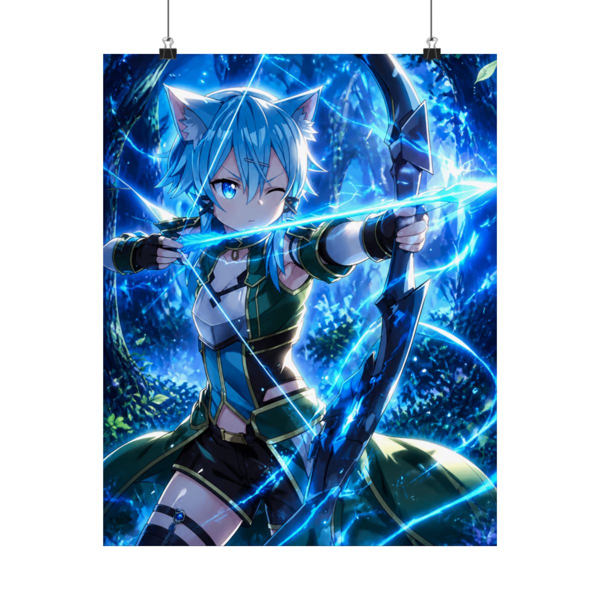 Sinon Sword Art Online Anime Girl Waifu Archer Forest Blue Magic Cat Ears - alternate angle 3, merchandise