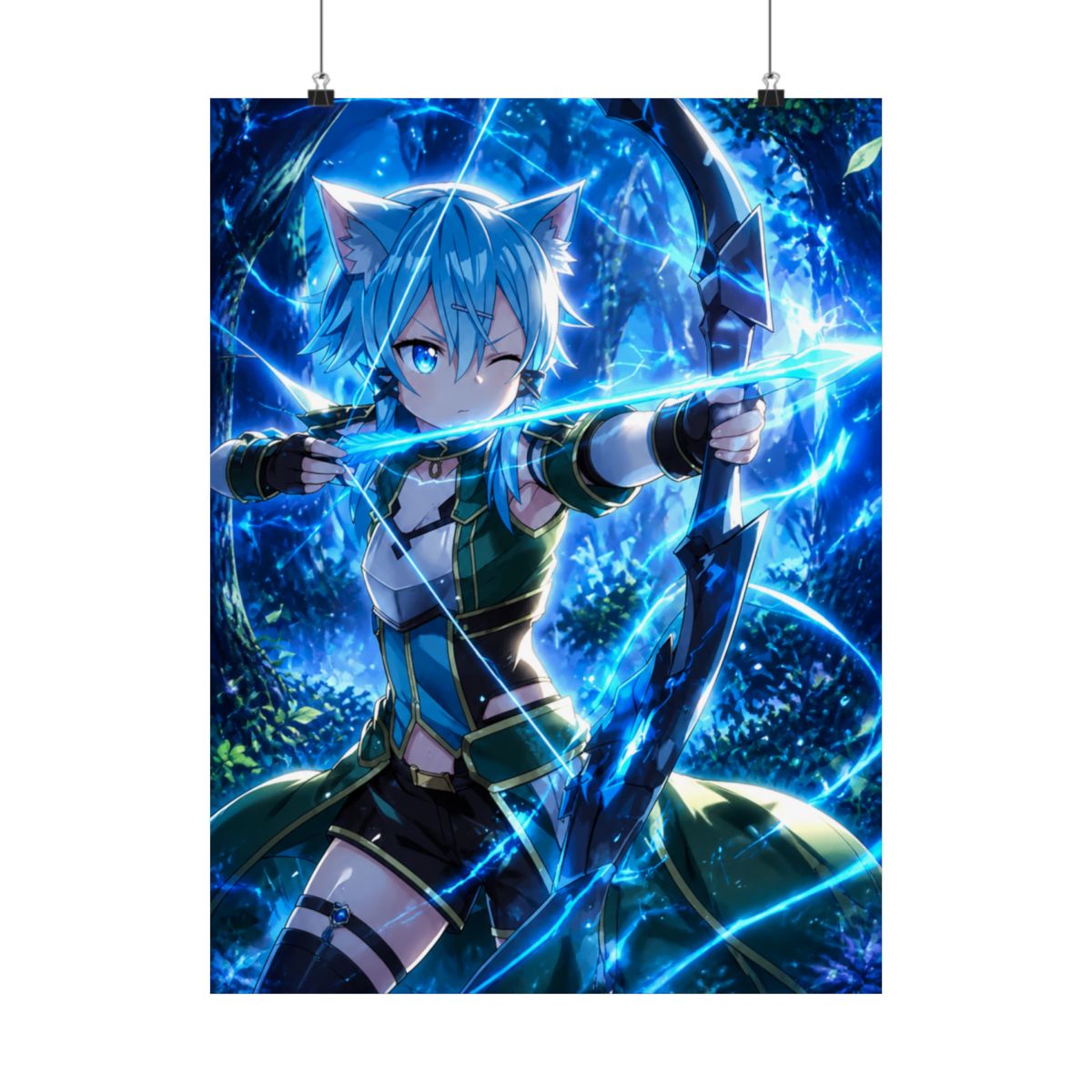 Sinon Sword Art Online Anime Girl Waifu Archer Forest Blue Magic Cat Ears - alternate angle 2, merchandise