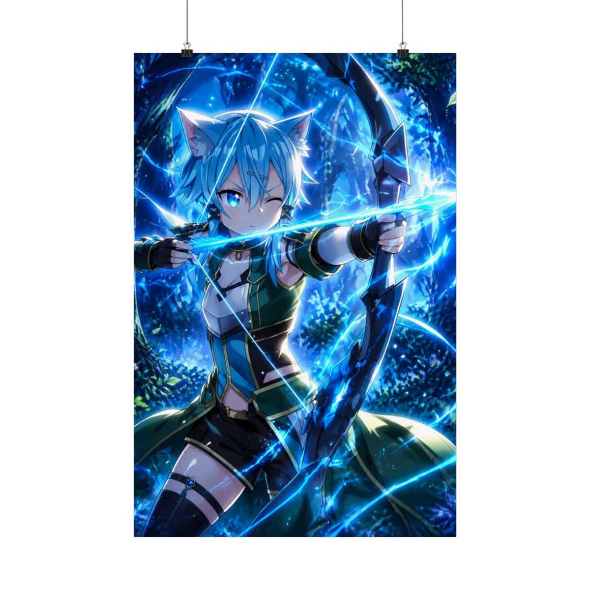 Sinon Sword Art Online Anime Girl Waifu Archer Forest Blue Magic Cat Ears