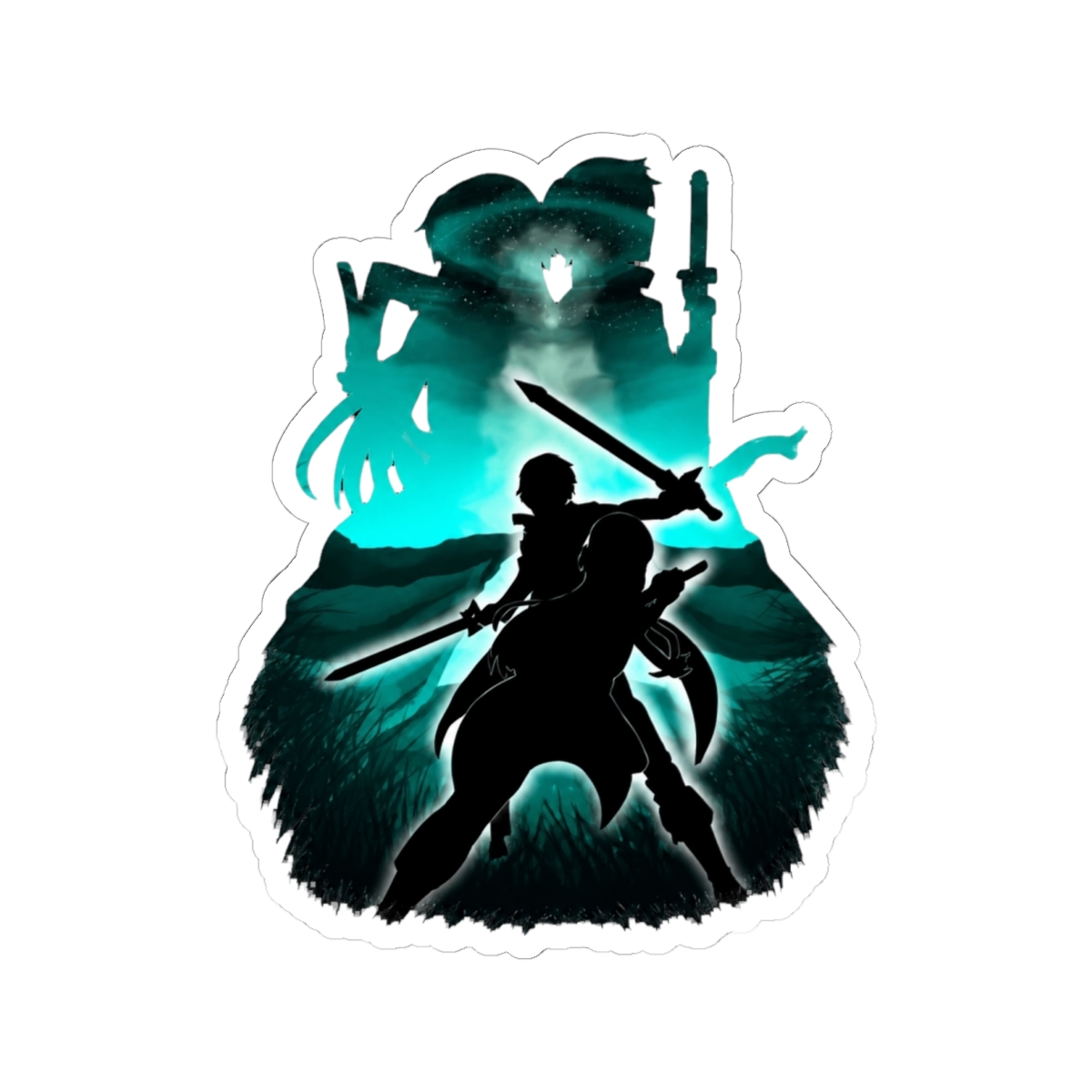 Kirito And Asuna Sword Art Online Silhouette - Sword Art Online official Stickers merch